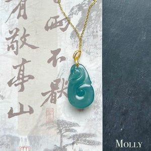 Jadeite Jade Pendant Necklace Jewelry Gift for Her Natural Guatemalan Type A Icy Highly Translucent Blue Jadeite & Sterling Silver RuYi