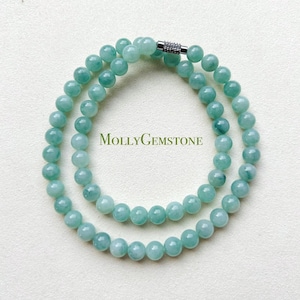 Colar de contas de jade jadeíte Pulseira empilhada Joia Presente para ela Birmanês natural não tratado Tipo A Translúcido Azul Gelado Floral Feicui 6,8 mm