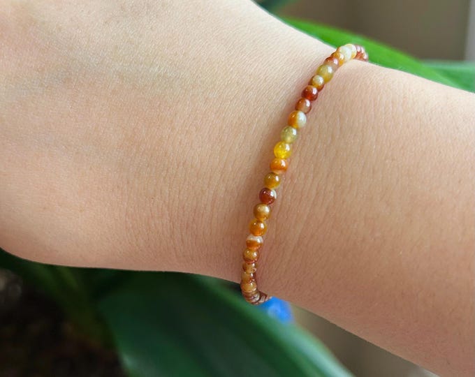 Jadeite Jade Bracelet Jewelry Gift for Her 100% Genuine Icy Translucent Type A Yellow and Red Rare Color 3.5mm Fei Cui Handmade in Canada