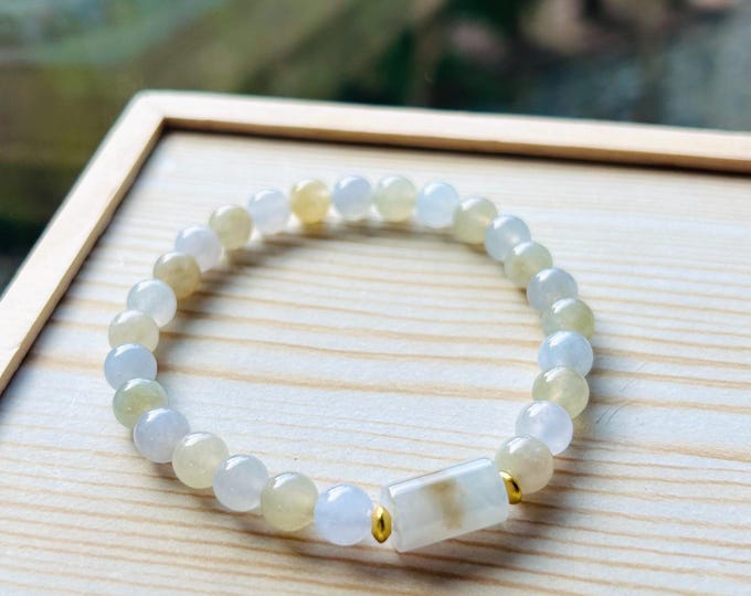 Jadeite Beaded Bracelet Jewelry Christmas Gift for Her Untreated Burmese Type A Icy Highly Translucent Multicolor Jadeite 6.5mm Handmade