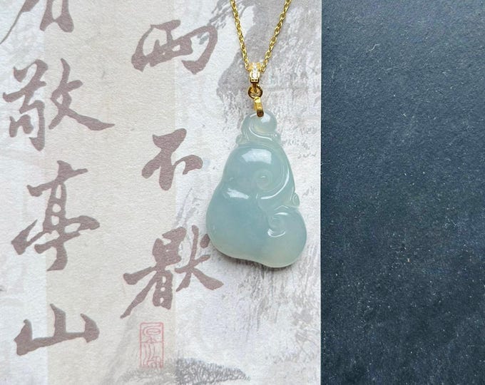 Jadeite Jade Pendant Necklace Jewelry Gift for Her Natural Burmese Type A Icy Highly Translucent Light Blue Jadeite & Sterling Silver RuYi