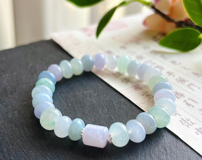 Natural Jadeite Beaded Bracelet Handmade Jewelry Burmese Type A Highly Translucent Multicolor Jade 9-10mm