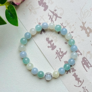 Jadeite Jade Beaded Bracelet Jewelry Mother Day Gift Natural Untreated Burmese Icy Highly Translucent Type A MultiColor Floral Jade 8mm