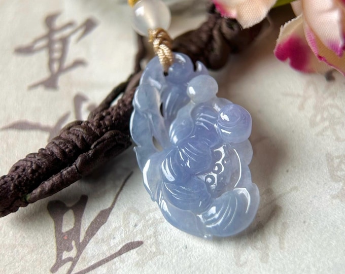 Natural Burmese Jadeite HandCarved Double-Sided Lotus Flower Pendant Necklace Jewelry - Type A Highly Translucent Vivid Lavender Purple Jade