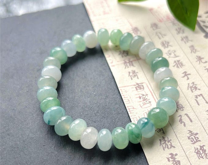 Natural Jadeite Beaded Bracelet Burmese Type A High-End Highly Translucent Icy Green/Blue Multicolor Jade 9mm