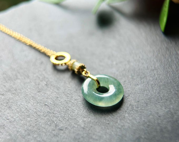 Jadeite Jade Lucky Donut Pendant Jewelry Gift for Her Natural Burmese Untreated Type A Highly Translucent Icy Blue Jade Sterling Silver