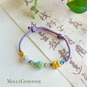 Jadeit Jade Armband Schmuck Geschenk für sie unbehandelte burmesische hoch lichtdurchlässigen eisigen Multicolor Typ A handgewebte Blume geformte Jade Perle