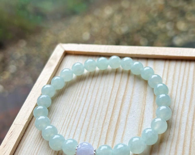 Jadeite Jade Beaded Bracelet Jewelry Mothers Day Gift Natural Burmese Untreated Type A Icy Blue Translucent 7mm Fei-Cui Handmade in CANADA