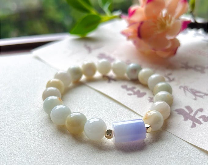 Jadeite Jade Beaded Bracelet Handmade Jewelry Mothers Day Gift Natural Untreated Burmese Type A Yellow Red Floral & Lavender Purple Jade