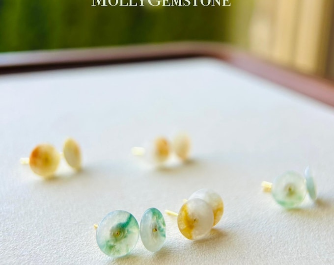 Jadeite Jade Peace Buckle Stud Earrings Jewelry Gift for Her Natural Burmese Type A Highly Translucent Icy Jade Earrings Sterling Silver