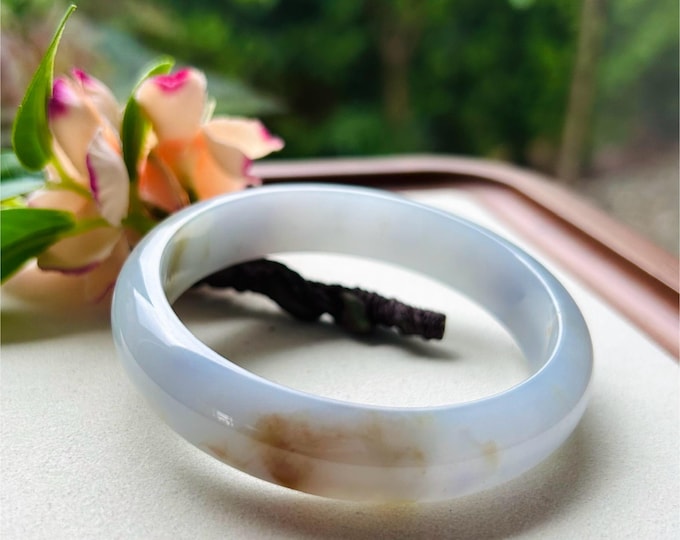 Jadeite Jade Bangle Jewelry Gift for Her Natural Burmese Untreated Type A Icy RARE Lavender Purple Red Floral Jade Bangle 57mm FeiCui