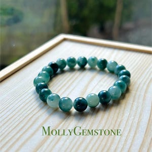 Jadeite Jade Beaded Bracelet Jewelry Untreated Genuine Type A Burmese Icy Translucent Blue Floral(蓝飘花) 8mm FeiCui Lunar New Year Gift