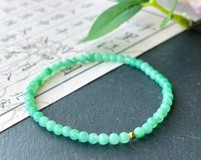 Natural Jadeite Beaded Bracelet – Burmese Type A Icy Translucent Yang Apple Green Jade, 3.5mm, Minimalist Jewelry
