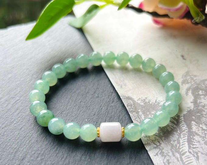 Natural Jadeite Beaded Bracelet Untreated Burmese Type A Icy Highly Translucent Apple Green 7mm Jade