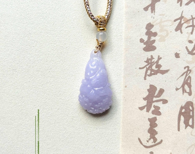 Jadeite Jade Pendant Necklace Jewelry Natural Burmese Untreated Type A Translucent Icy Lavender Purple Jade HandCarved Bok-Choy Cabbage Jade