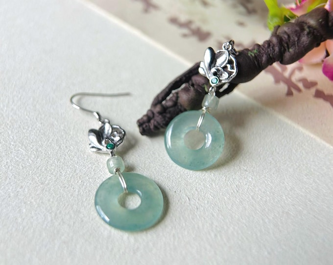 Jadeite Lucky Donut Earrings Jewelry Gift for Her Natural Burmese Type A  Super HighTranslucency Icy Blue Jade & 925 Sterling Silver