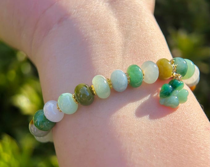 Natural Jadeite Beaded Bracelet Handmade Jewelry Burmese Type A Icy Translucent Autumn Multicolor Jade 8.5mm