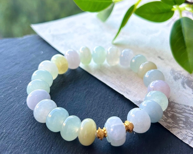Natural Jadeite Beaded Bracelet High-end Jewelry Burmese Type A Highly Translucent Multicolor Jade 11mm