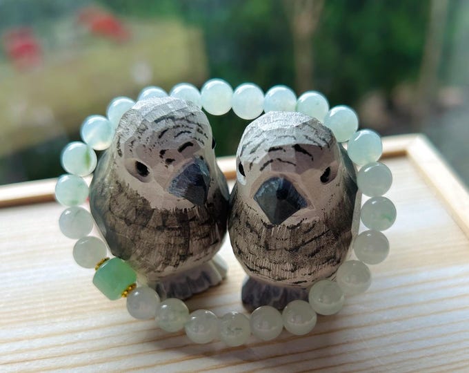 Jadeite Jade Beaded Bracelet Jewelry Mother’s Day Gift Natural Burmese Untreated Type A Icy White Green Floral Highly Translucent 7mm FeiCui