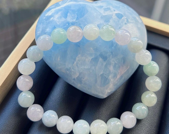 Jadeite Jade Beaded Bracelet Jewelry Gift for Her 100% Untreated Genuine Type A Burma Icy Multi-Colored 8.5mm Jadeite Handmade in Canada