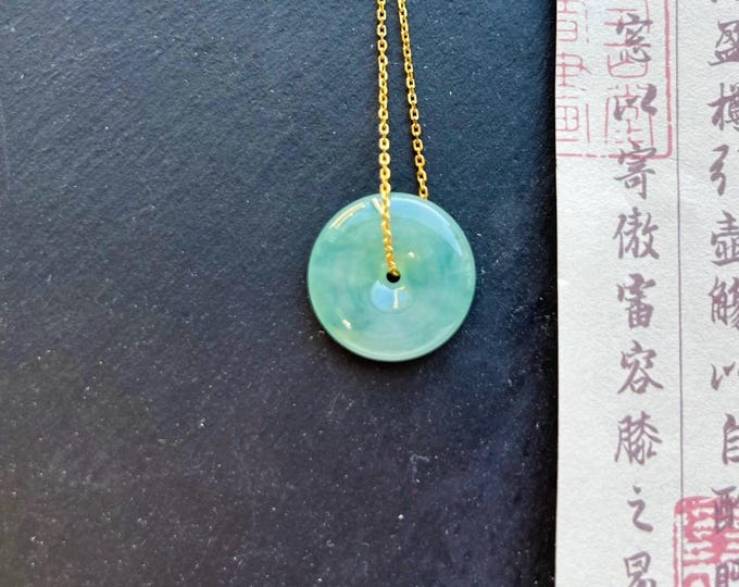Jadeite Jade Donut Pendant Adjustable Necklace Gift for Her Natural Burmese Type A Untreated Icy Highly Translucent Green Lucky Jade Donut