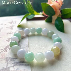 Jadeite Jade Beaded Bracelet Handmade Jewelry Gift for Her Natural Burmese Untreated Type A Icy Translucent  Jadeite MultiColor 11mm FeiCui