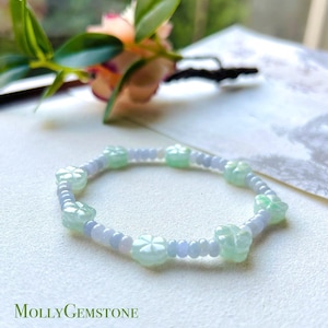 Jadeit Jade Perlen Armband Schmuck handgemachtes Geschenk für sie natürliche birmanische Typ A eisige hoch lichtdurchlässige Lavendel lila & Apfelgrün Jade