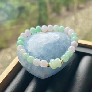 Jadeite Jade Beaded Bracelet Jewelry Christmas Gift Untreated Burmese Type A Icy Translucent Lavender & Green Jadeite 7mm Hand-carved Puppy