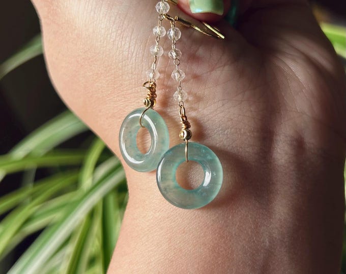 Jadeite Dangling Earrings Dainty Gift for Her Untreated Natural Type A Guatemala Lucky Donut Jadeite 925 Sterling Silver Handmade in Canada