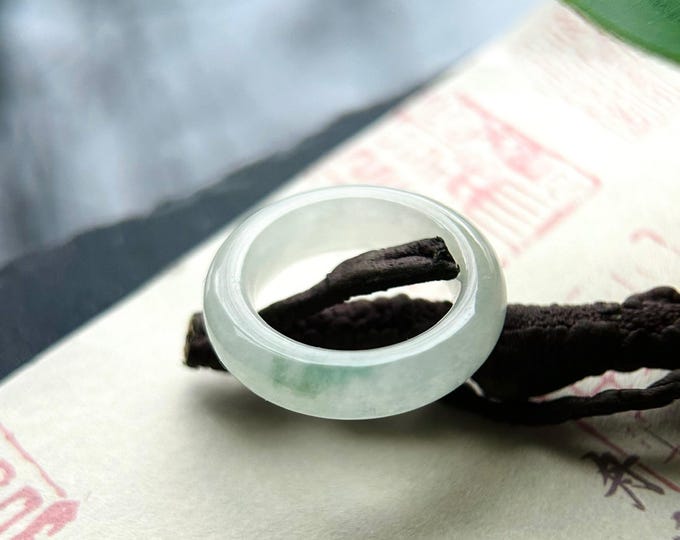 Natural Burmese Jadeite Ring – Untreated Type A Icy Translucent White & Green Floral, US 4.5