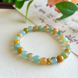 Jadeite Jade Beaded Bracelet Jewelry Mother Day Gift Natural Untreated Burmese Icy Translucent Type A RARE MultiColor Floral Jade 7mm