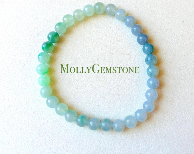 Jadeite Jade Beaded Bracelet Jewelry Untreated Icy Translucent Type A Burmese Lavender Purple & Icy Green Gradient Color 6mm Gift for Her