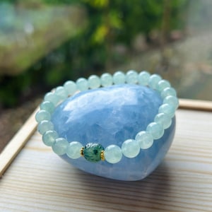 Jadeite Jade Bracelet Jewelry Natural Untreated Burmese Type A highly Translucent Icy Green Floral Wuji 7mm Fei-Cui Handmade Christmas Gift