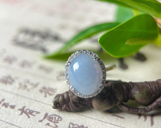 Natural Lavender Jadeite Adjustable Sterling Silver Ring Burmese Type A Translucent Icy Bluish Purple Jade