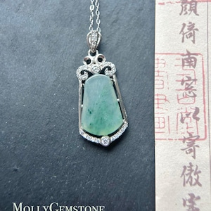Jadeite Jade Pendant Sterling Silver Necklace Jewelry Gift for Her Burmese Untreated Type A Highly Translucent Icy Blue Green Floral Jade