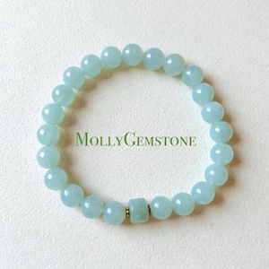 Pulseira de contas de jade jadeíta, joia, presente de ano novo lunar para ela, birmanês natural, não tratado, tipo A, azul translúcido, jadeíta gelada, 7,5 mm