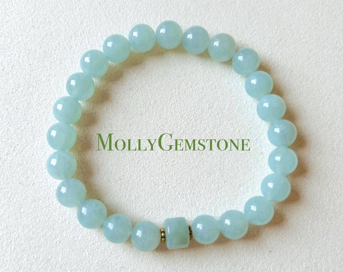 Jadeite Jade Beaded Bracelet Jewelry Lunar New Year’s Gift for Her Natural Burmese Untreated Type A Blue Translucent Icy Jadeite 7.5mm