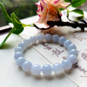 Jadeite Jade Beaded Bracelet Handmade Jewelry Gift for Her Natural Burmese Untreated Type A Icy Translucent Lavender bluish Purple Jade 10mm