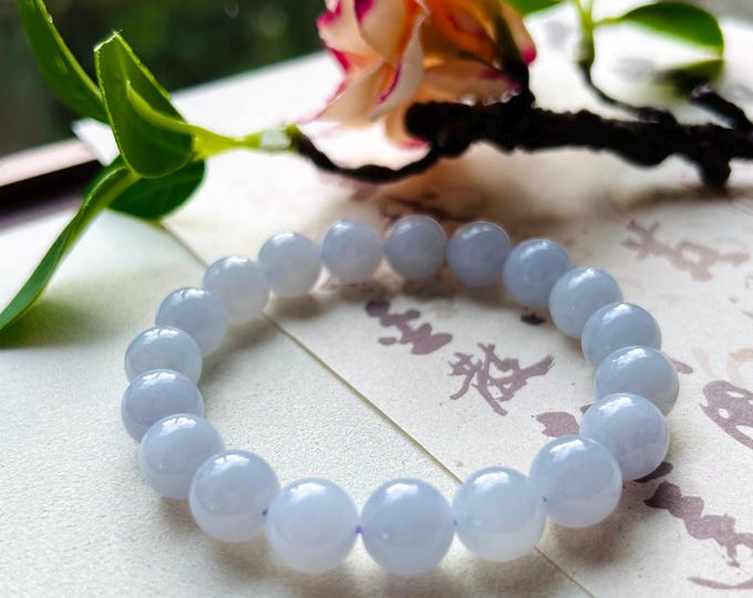 Jadeite Jade Beaded Bracelet Handmade Jewelry Gift for Her Natural Burmese Untreated Type A Icy Translucent Lavender bluish Purple Jade 10mm
