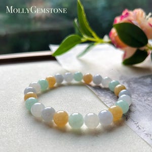 Jadeite Jade Beaded Bracelet Jewelry Gift for Her Natural Burmese Untreated Type A Icy Translucent Multi-color 8mm Jade Bracelet FeiCui