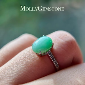Anillo de jadeíta natural, joyería de jadeíta birmana tipo A, jadeíta verde dulce y gelatinosa helada, anillo ajustable de plata esterlina, regalo hecho a mano para ella