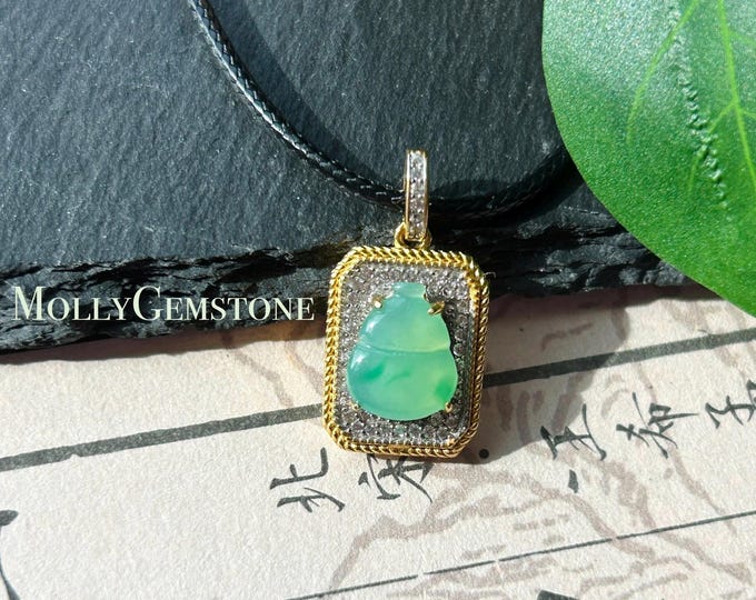 Certified Natural Jadeite Hulu Minimalist Pendant Necklace Petite Burmese Type A Icy Highly Translucent Sweet Sunny Green Jade