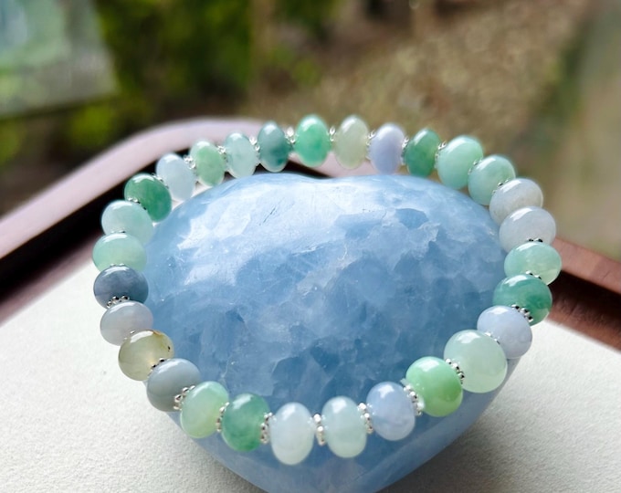 Jadeite Jade Beaded Bracelet Jewelry Natural Burmese Type A Icy Translucent Jadeite MultiColor Feicui 8mm Drum Bead Handmade Gift