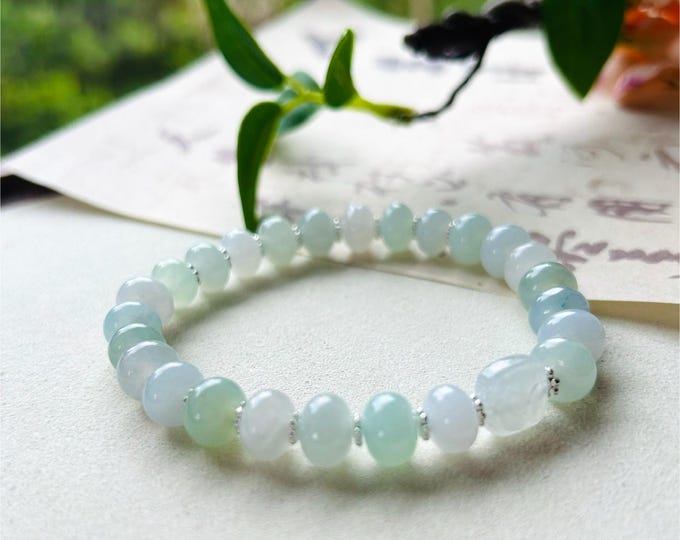 Jadeite Jade Beaded Bracelet Jewelry Gift for Her Natural Untreated Burmese Type A Highly Translucent Icy Jadeite Multicolor 8.5mm Cute Bear