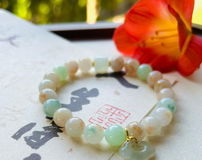 Jadeite Jade Beaded Bracelet Jewelry Mother Day Gift Natural Untreated Burmese Icy Translucent Type A RARE Red Floral Jade 8.5mm Orange Jade