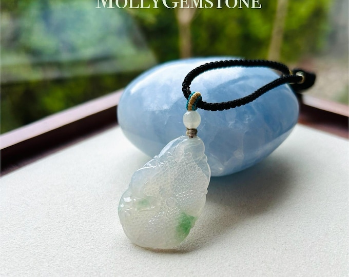Certified Jadeite Jade Fish and Lotus Pendant Jewelry Natural Untreated Burmese Type A High Translucency Icy White Green Floral Gift for Her