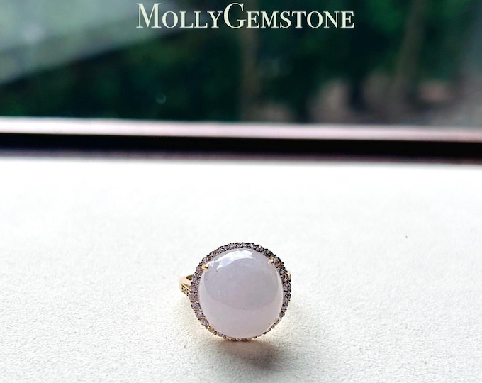 Certified Jadeite Ring Jewelry Gift Type A Burmese Natural Untreated Translucent Icy Light Pink Purple Jadeite Adjustable Sterling Silver