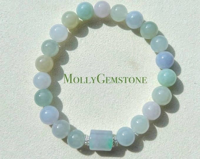 Jadeite Jade Beaded Bracelet Handmade Jewelry Gift for Her Natural Untreated Burmese Type A Icy Translucent Multi-color Jadeite 8.3mm FeiCui