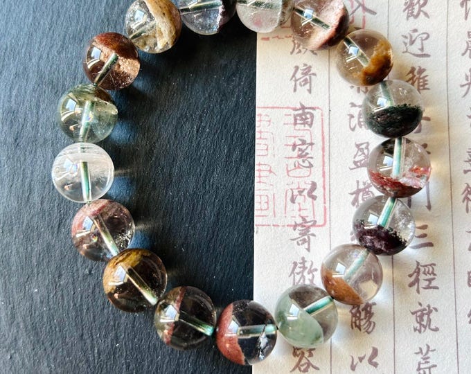 Natural AAAA+ Phantom Quartz Beaded Bracelet Jewelry Gift Handmade Garden Quartz Bracelet Spiritual Jewelry Unisex Bracelet Gift Chakra