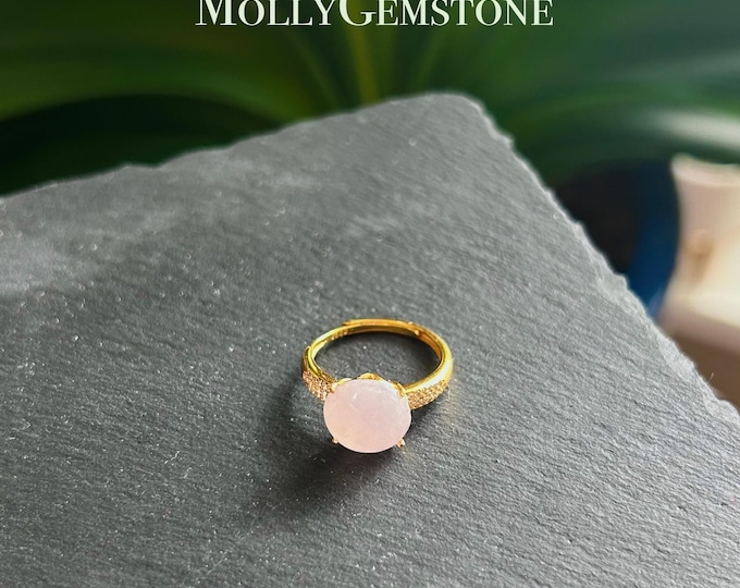 Certified Jadeite Ring Jewelry Gift Type A Burmese Natural Untreated Translucent Icy Light Blossom Pink Jadeite Adjustable Sterling Silver